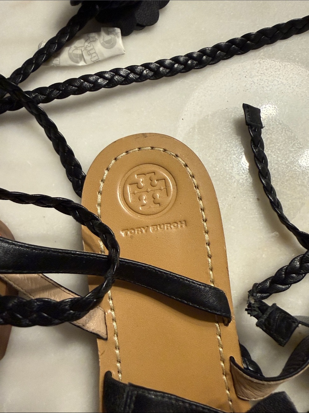 Tory Burch Black Floral Lace-Up Women's Sandals - Picture 4 of 6